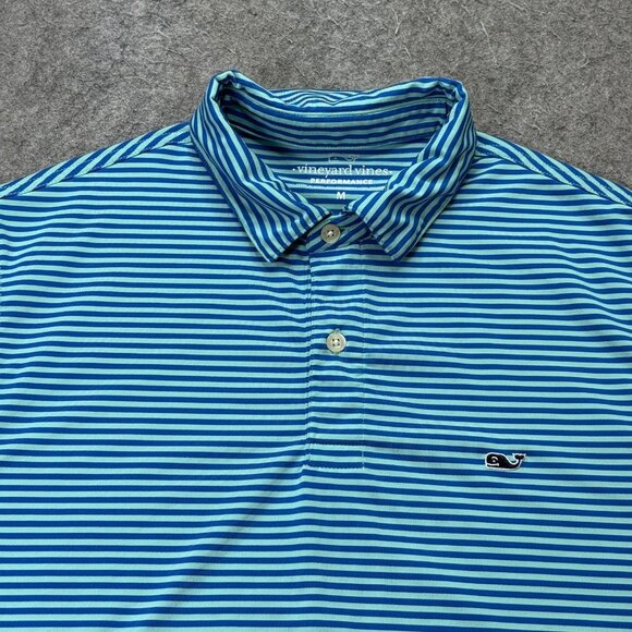 Vineyard Vines Performance Polo Shirt Men M Blue Green Striped Stretch - Picture 1 of 11